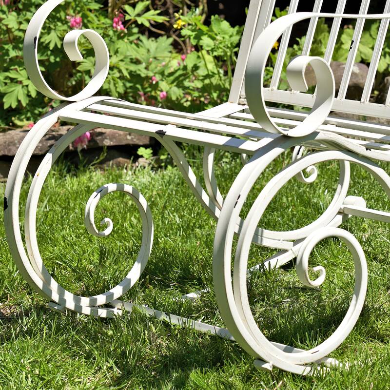 Iron Rocking Garden Arm Chair "Tatiana" in Antique White - 24.75" L x 36" W x 36" H