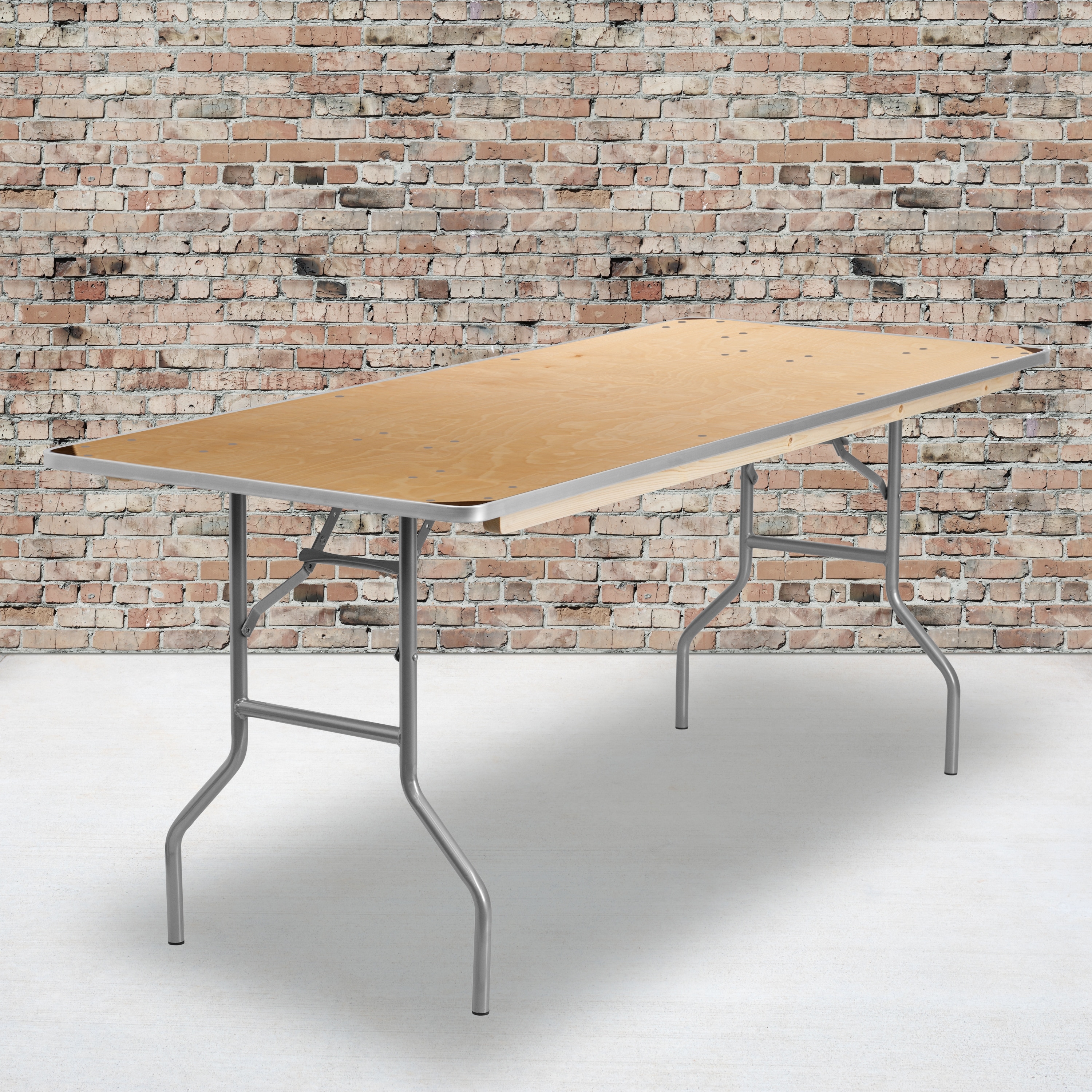 6-Foot Rectangular Birchwood Folding Banquet Table with Corner Guards
