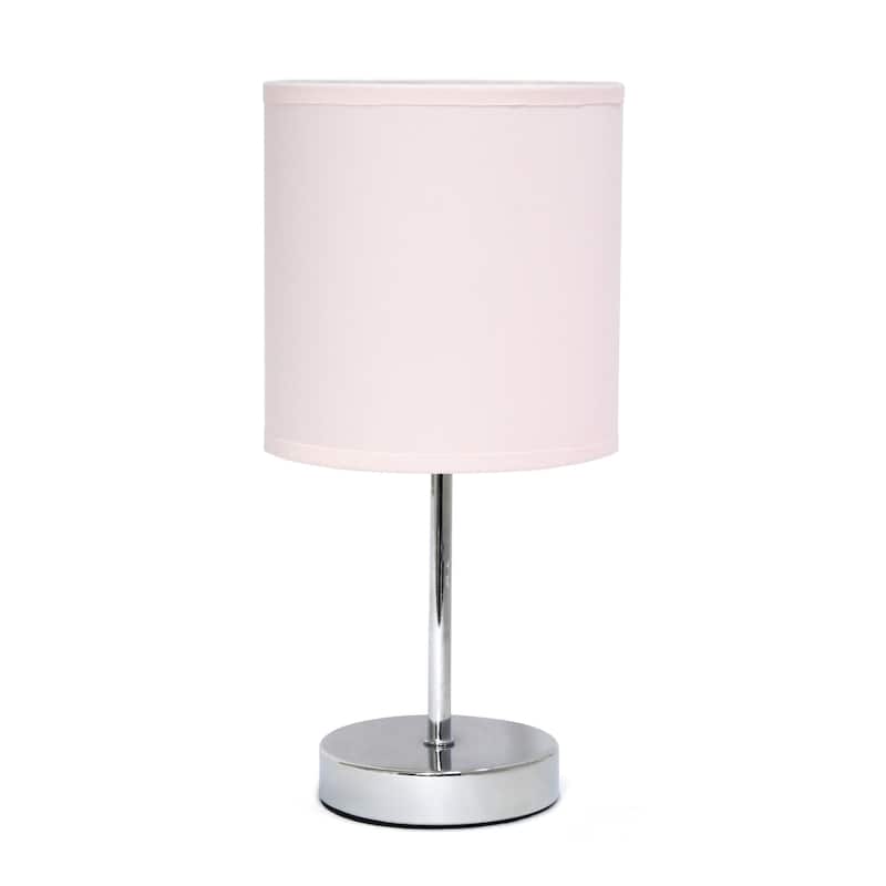 Traditional Petite Table Lamp with Drum Shade - 11.75" - Silver and Blush Pink