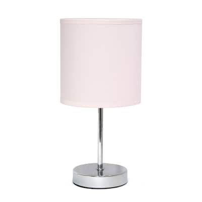 Traditional Petite Table Lamp with Drum Shade - 11.75" - Silver and Blush Pink