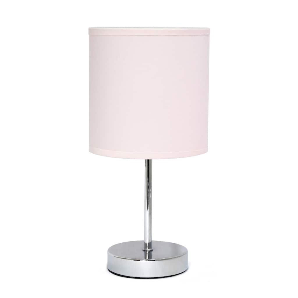 Traditional Petite Table Lamp with Drum Shade - 11.75" - Silver and Blush Pink