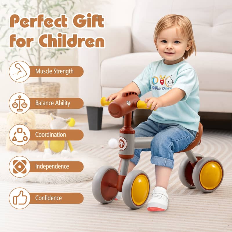 Brown Baby Ride-On Balance Bike with Comfortable PU Seat and Stable Steering Design - 22" × 9.5" × 17.5"
