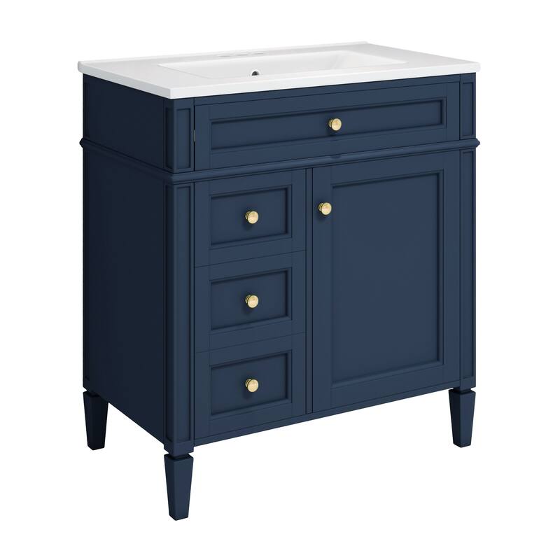 Modern 30" Bathroom Vanity with Ceramic Sink, 2 Drawers & Tip-Out Drawer for Bathroom Storage