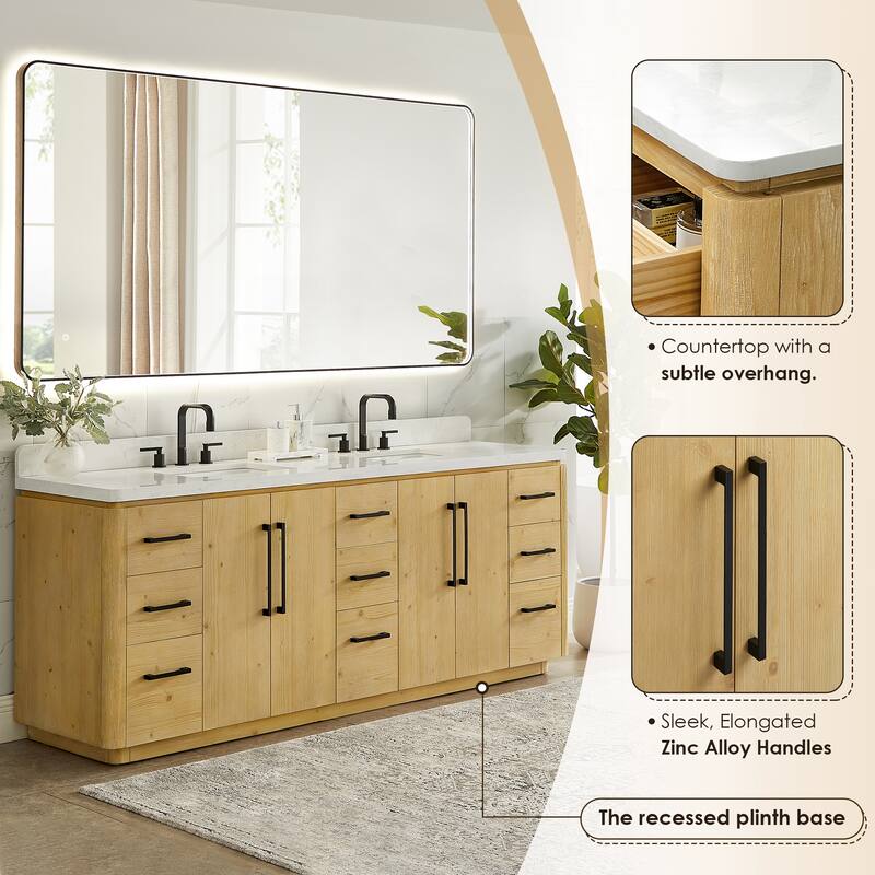 Serene Bathroom Vanity in Nature Brown with Grain White Engineered Stone Countertop with Mirror