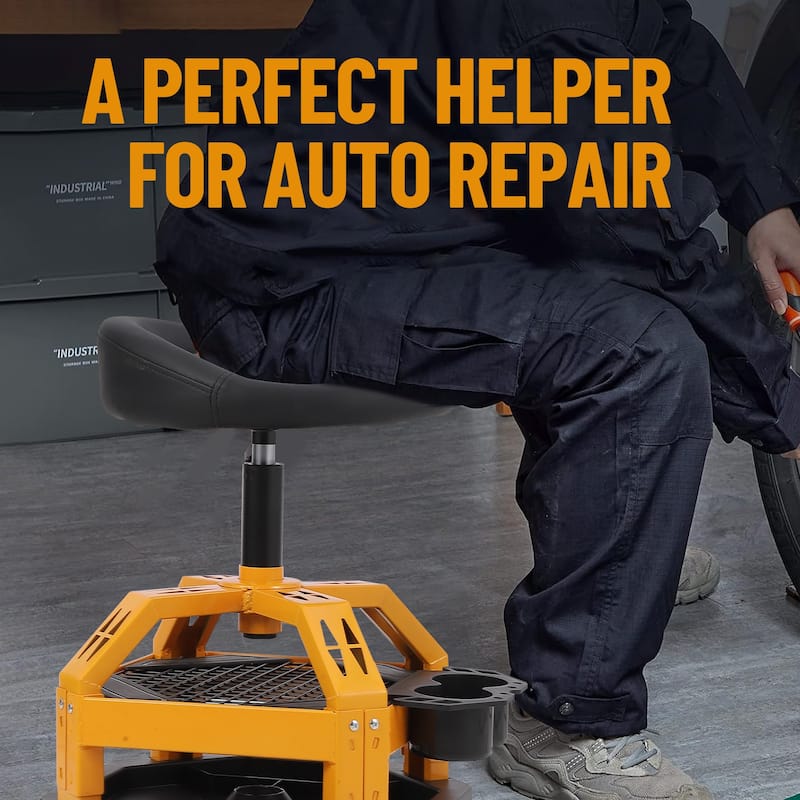 Rolling Shop Stool for Garage with Casters - N/A