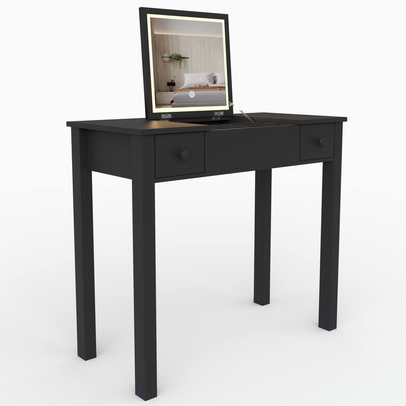 Vanity Desk With 3-Level Adjustable Lighting With Flip-Top Mirror & Storage 15.75" Makeup Table 2 Drawers & 3 Removable Boxes
