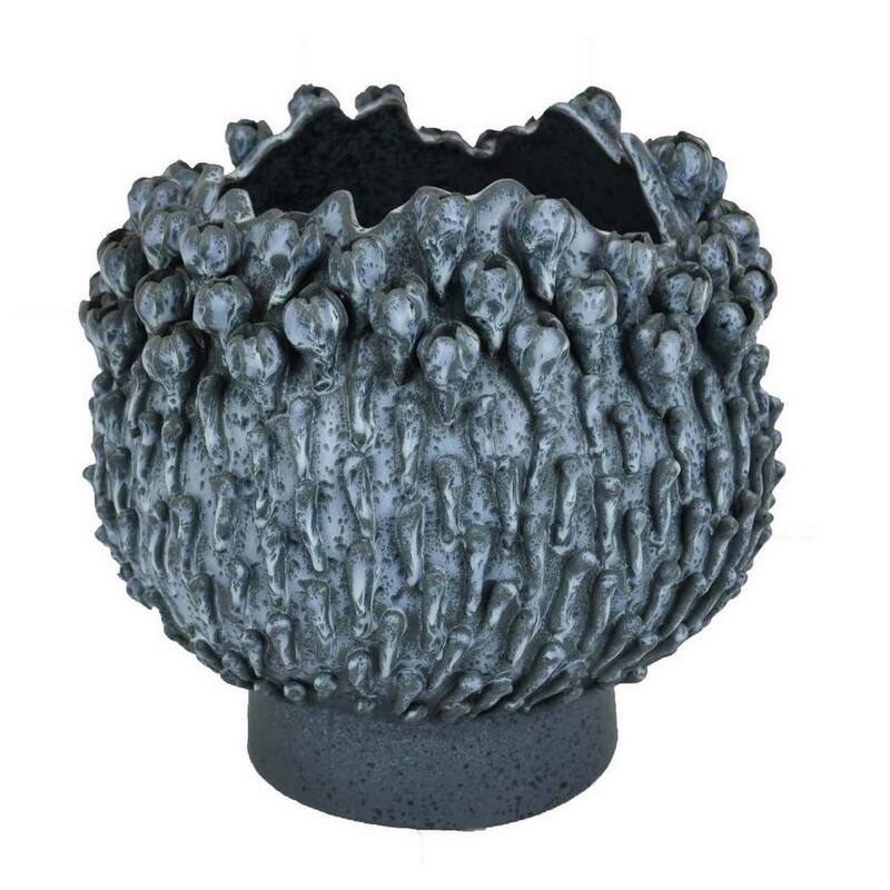 12 Inch Decorative Bowl with Drop Accents, Modern Style, Blue Ceramic