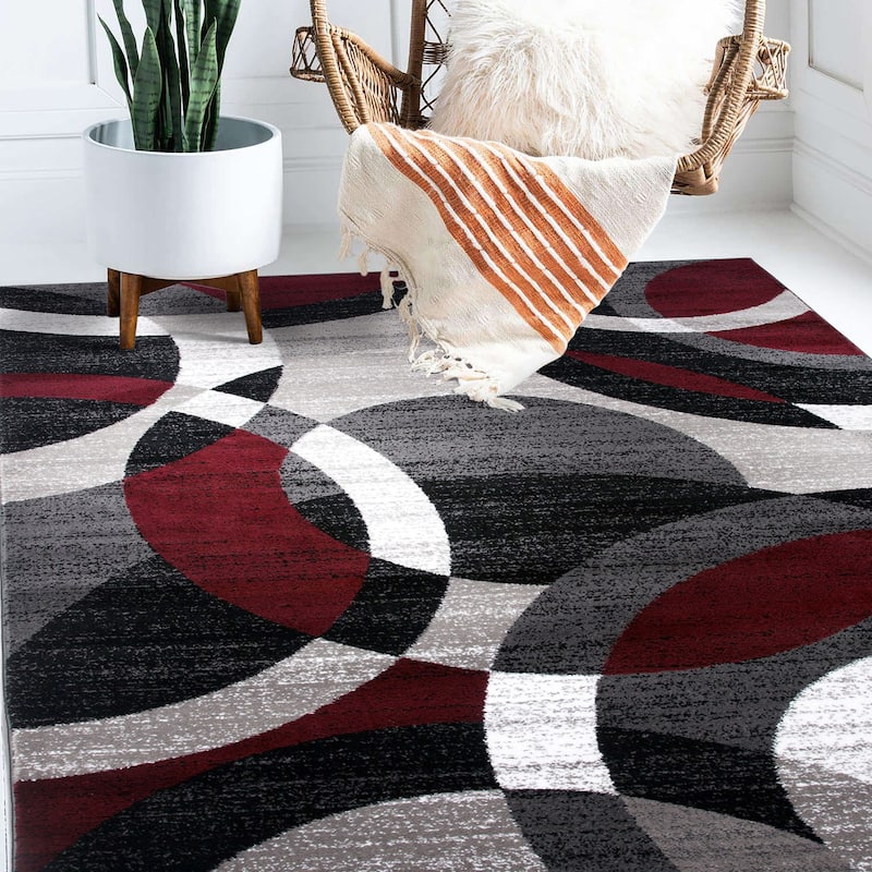 World Rug Gallery Geometric Circles Area Rug - 7'10" x 10'2" - Red