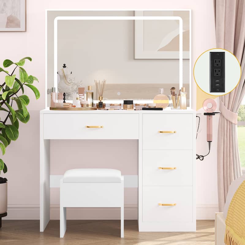 Vanity Desk Makeup Table Light Strip Mirror Dressing - 35.4"L x 15.7"W x 53.5"H