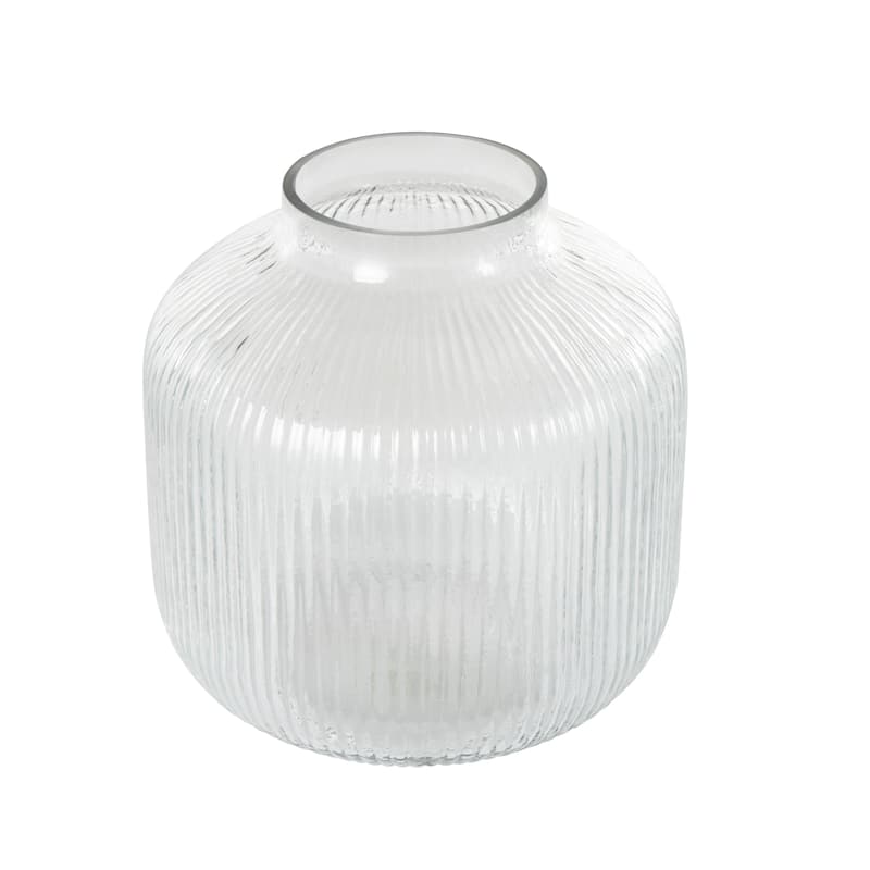 Glass Short Round Ribbed Decorative Vase - Clear - Roche River Decor