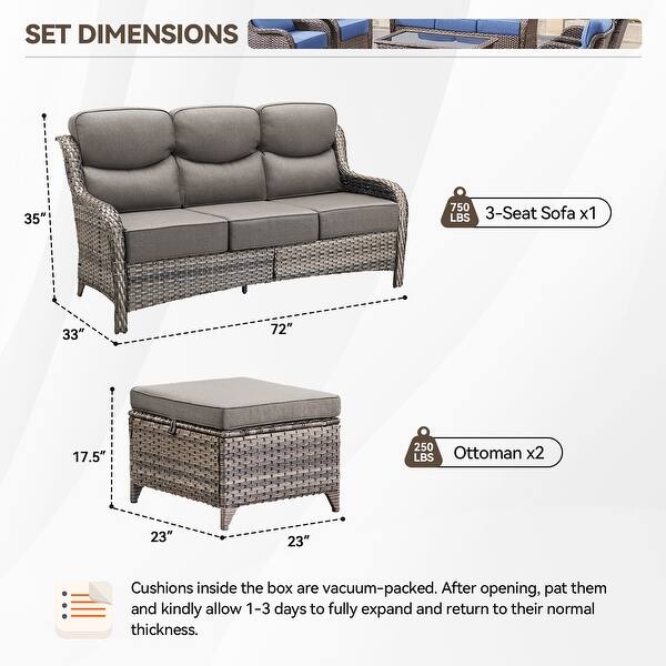 dimension image slide 14 of 36, Outdoor Sofa with 6-Inch Thick Cushions Furniture for Porch
