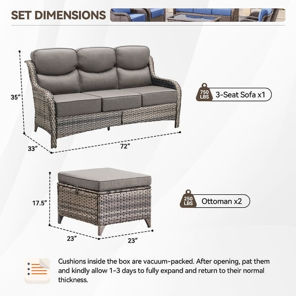 dimension image slide 67 of 68, Outdoor Patio Sofa Swivel Chair with 6-Inch Thick Cushions Set