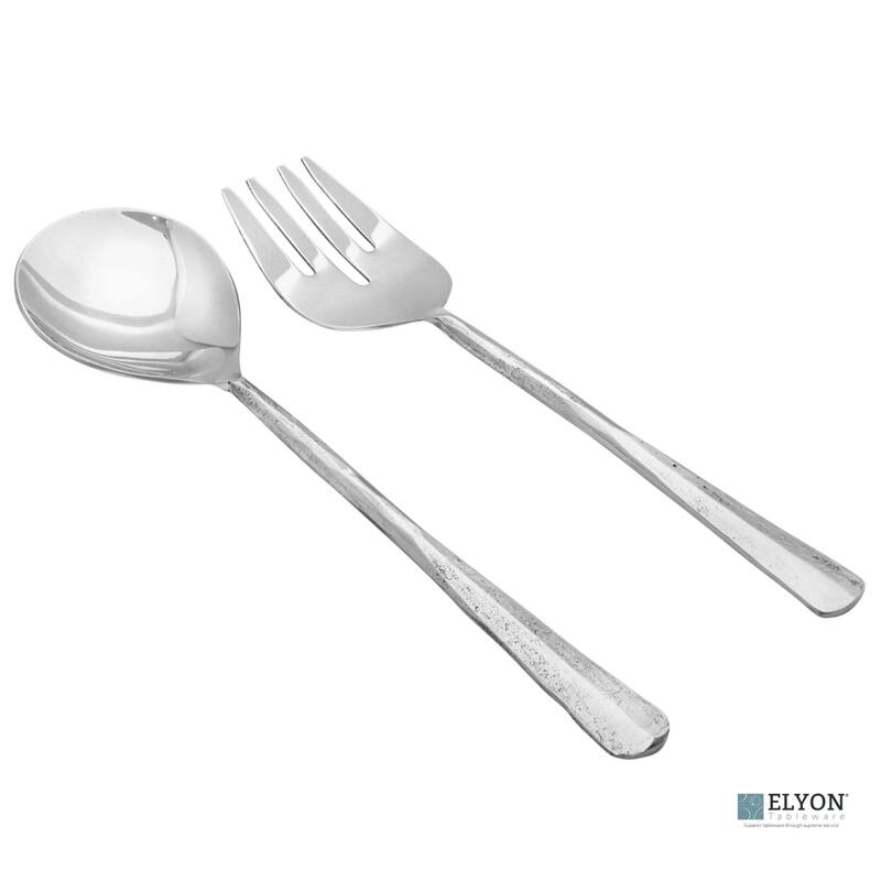 Elyon Seldon Reflective Silver Salad Serving Set Indian Artisan-Made Hostess Set Hand-Forged Stainless Steel 2 Pieces