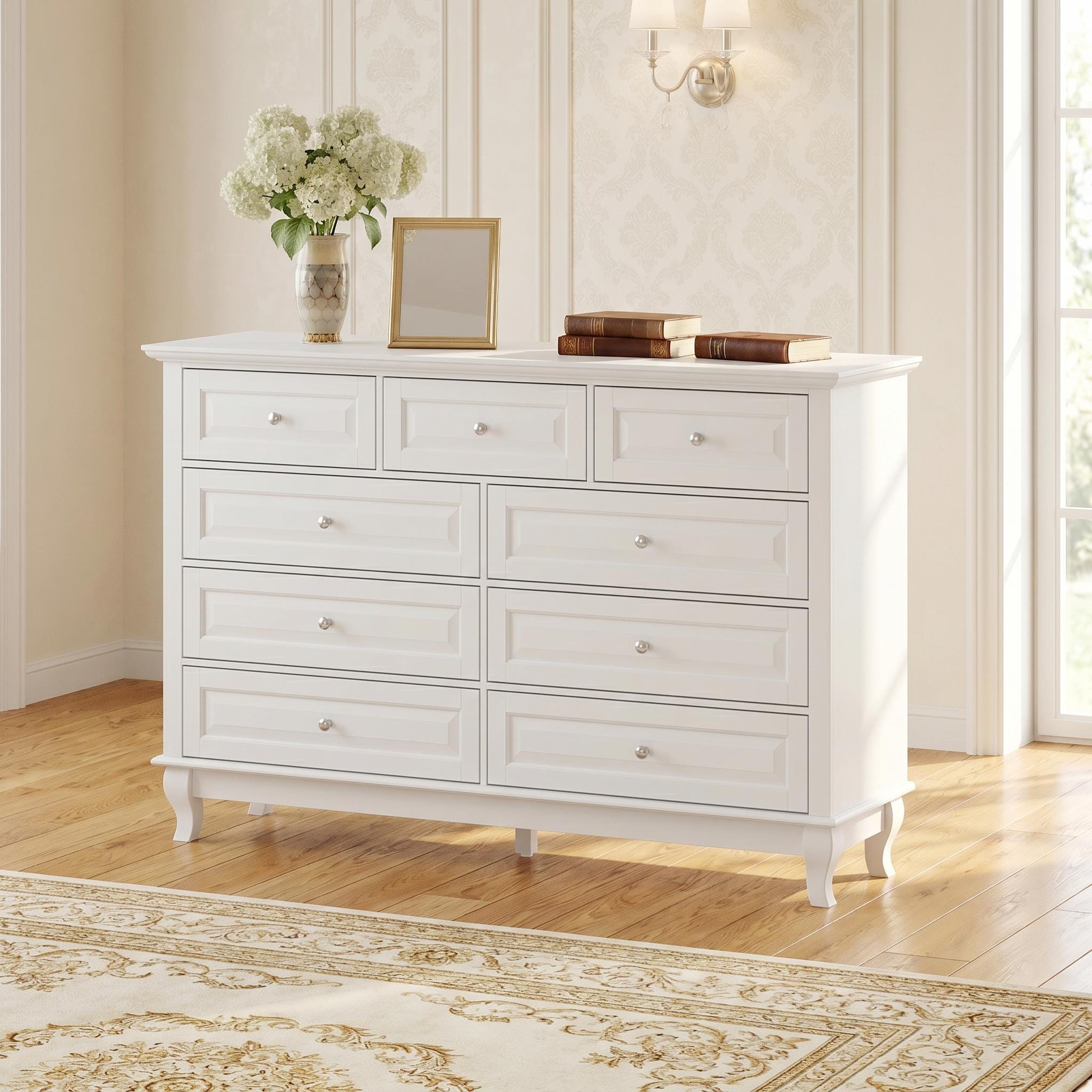 extra wide dresser Geoffrey by Amber Lewis x Four Hands Storage Solution 9-Drawer Dresser for Bedroom, 55.1"