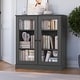 preview thumbnail 125 of 166, 100% Solid Wood 3-shelf Bookcase with Optional Doors by Palace Imports Clear Glass Doors - Gray
