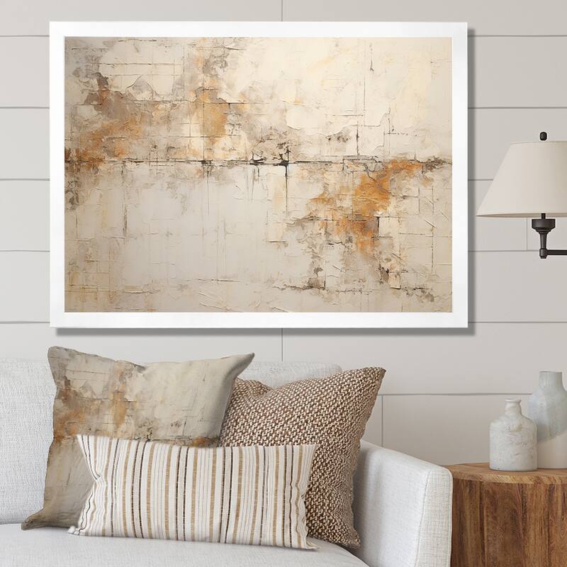 Designart "Beige Christianity Cross Of Jessus" Abstract Framed Canvas Prints - 20 in. wide x 12 in. high - White