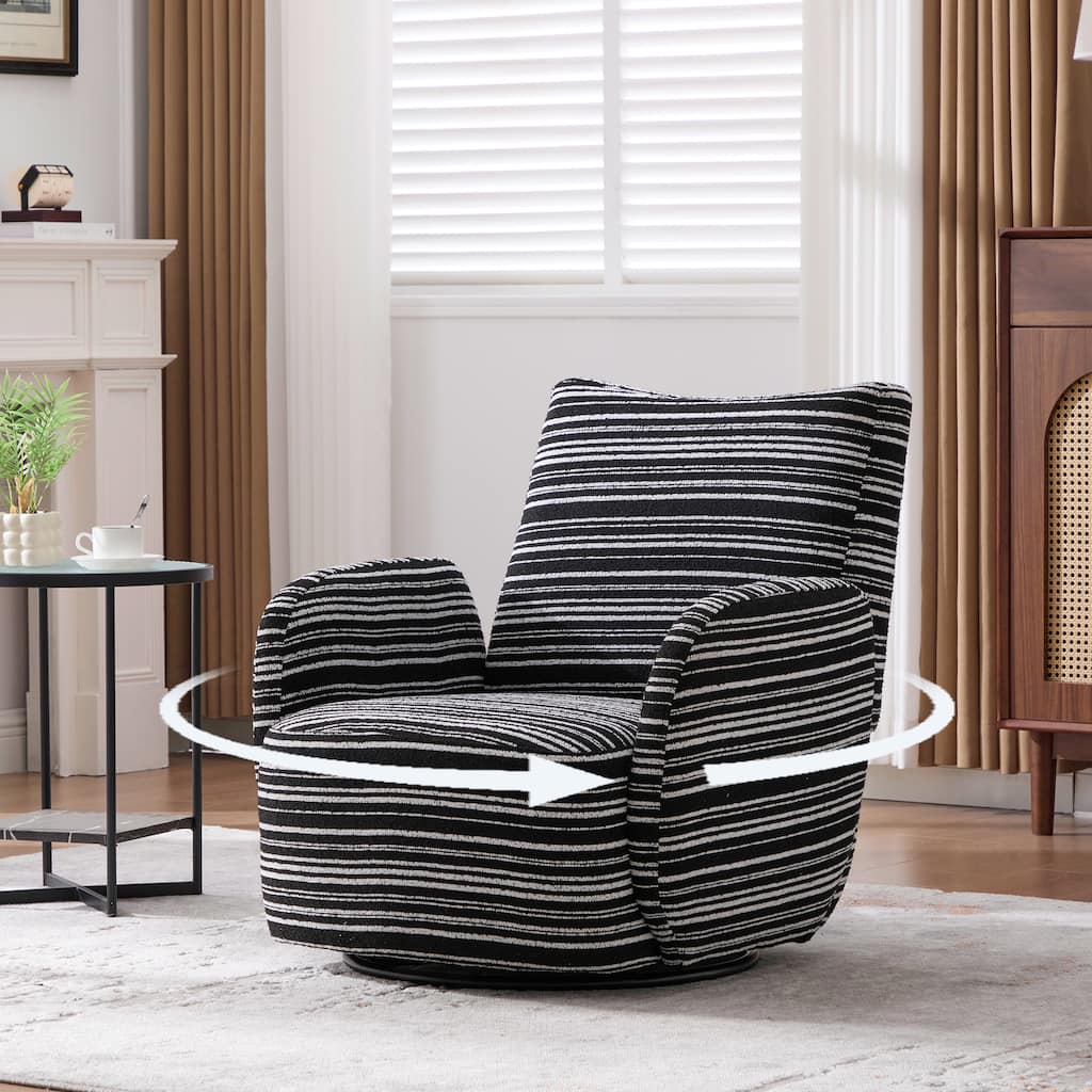 Swivel Striped Accent Chair with Metal Base, Modern Arm Chair for Living Room, Fabric Club Single Sofa Chair