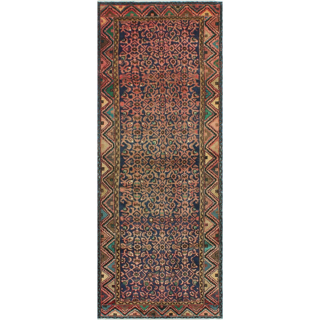 Fine Vintage Distressed Asem Navy/Beige Runner - 3'7" x 10'2"