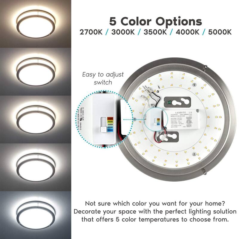 Luxrite 12 Inch LED Flush Mount Ceiling Light, Color Temperature Selectable 2700K | 3000K | 3500K | 4000K | 5000K