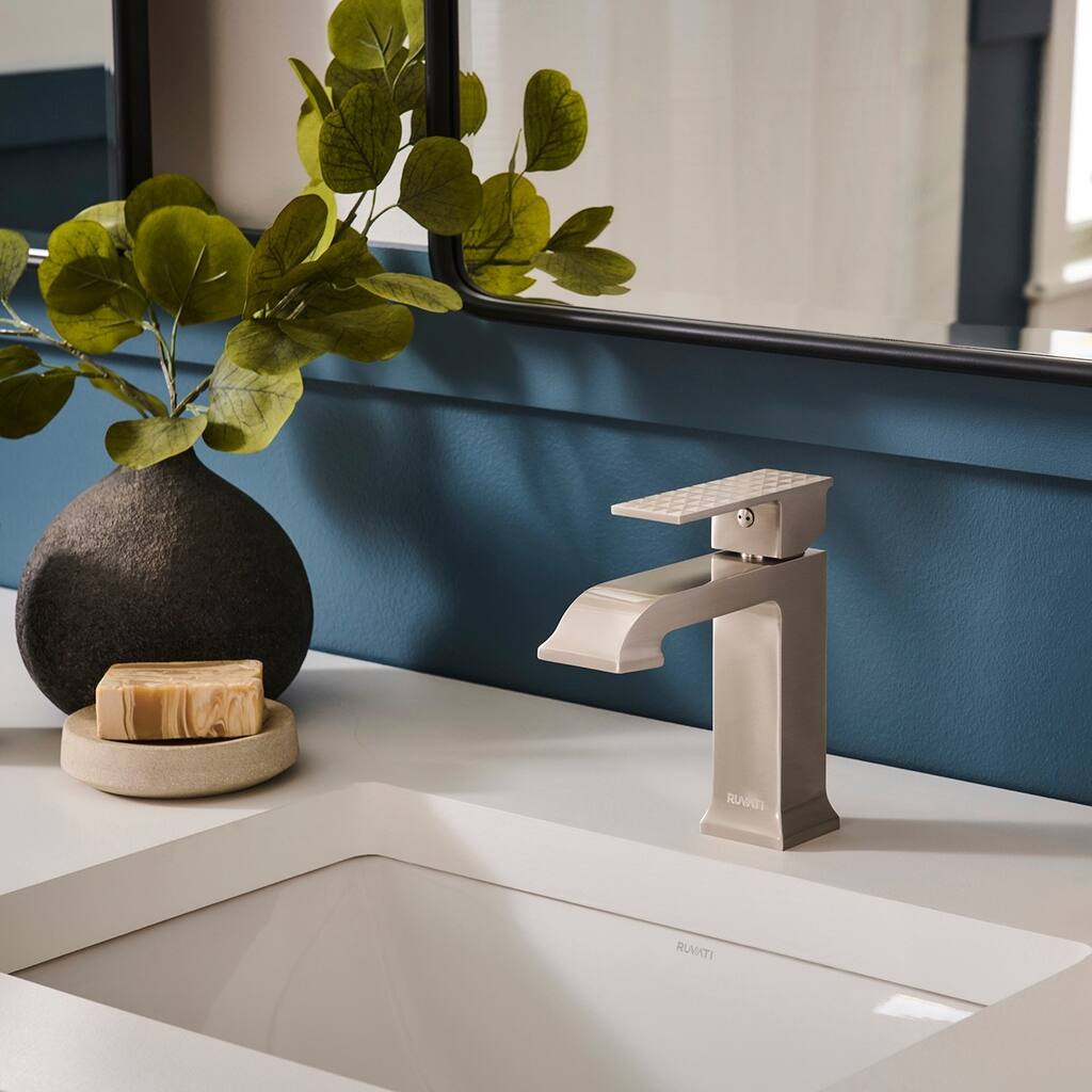 Ruvati Decora Single Handle Square Stacked Short Bathroom Faucet in Brushed Nickel - RVF5132BN - 7'6" x 9'6"