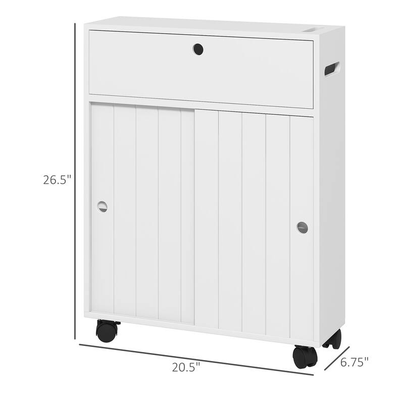 kleankin Toilet Paper Cabinet, Slim Bathroom Cabinet with 4 Rolling Wheels, Small Bathroom Storage Cabinet with Paper Holes