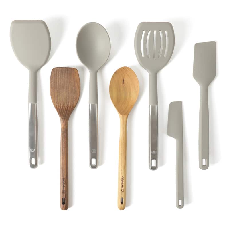 Calphalon Prime 7 Piece Sillicone and Teak Wood Kitchen Tool Set - Taupe