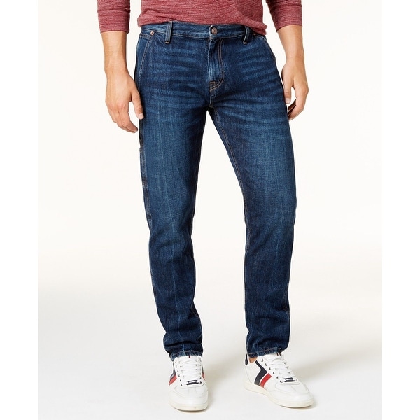 Tommy Hilfiger Jeans Mens Straight Leg Fit Denim Pants Flag Logo Stonewashed New