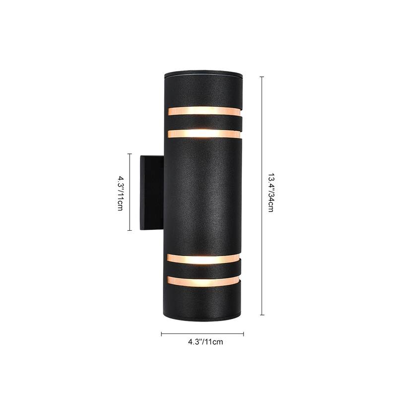 2-Light Industrial Vintage Black Linear Cylinder Patio Light Waterproof IP54 Lantern Outdoor Wall Sconces with Light Sensor