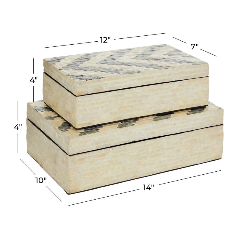 Mother of Pearl Shell Handmade Decorative Box with Hinged Lid Set of 2 Blue or Cream - Roche River Décor