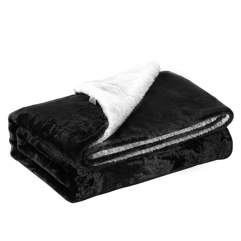 Sherpa Fleece Throw Blanket Reversible Plush Bed Blanket - Twin - Black