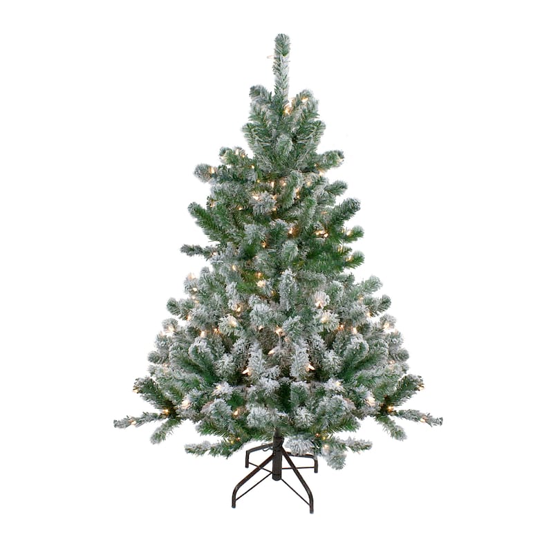 4.5' Full Flocked Emerald Artificial Christmas Tree Warm Clear Lights - 4.5 Foot