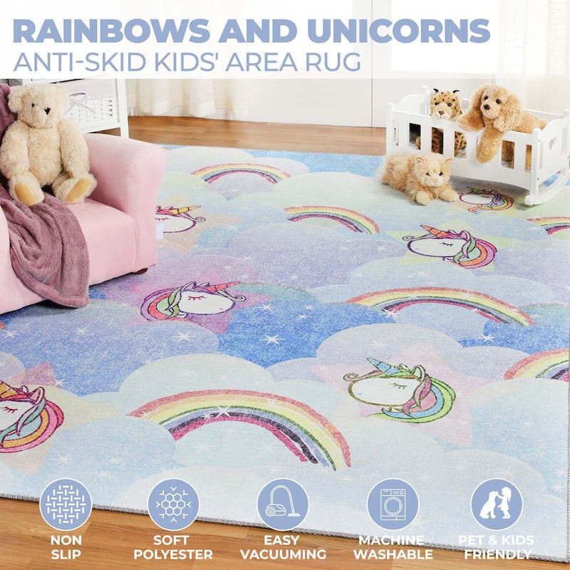 Unicorn Rainbow Colorful Playroom Indoor Area Rug by Superior