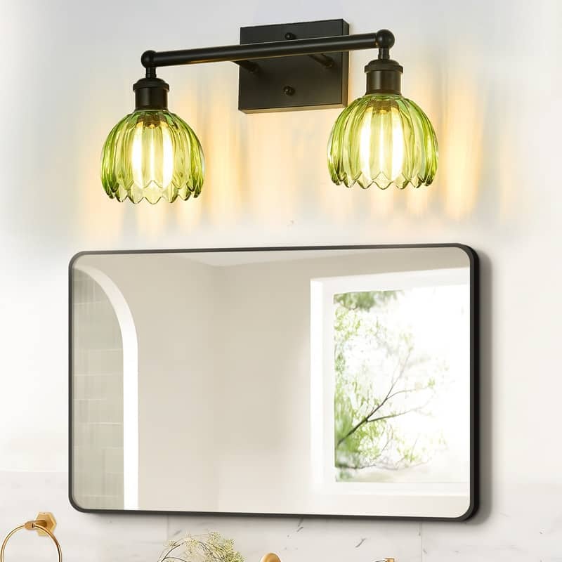 Modern Vintage Bathroom Vanity Light - Patterned Glass Shade E26 Bulb Base