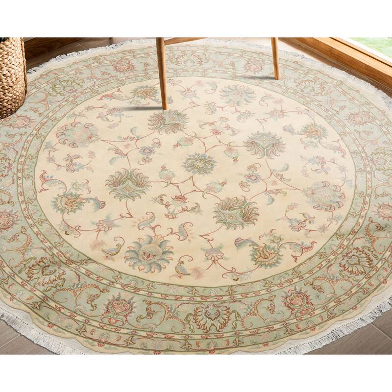 6'6''x6'6'' Round Hand Knotted Traditional Wool Ivory 300 KPSI Rug - 6' 6'' x 6' 6''-Round