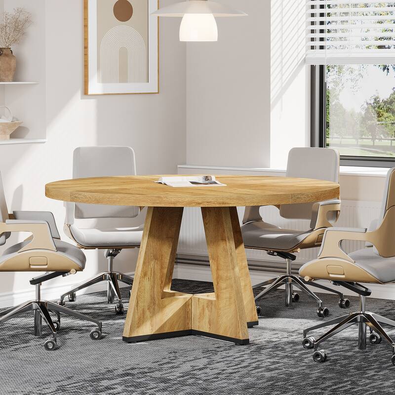 47-inch Round Conference Table for 4-6 People, Wooden Meeting Room Table - Natural