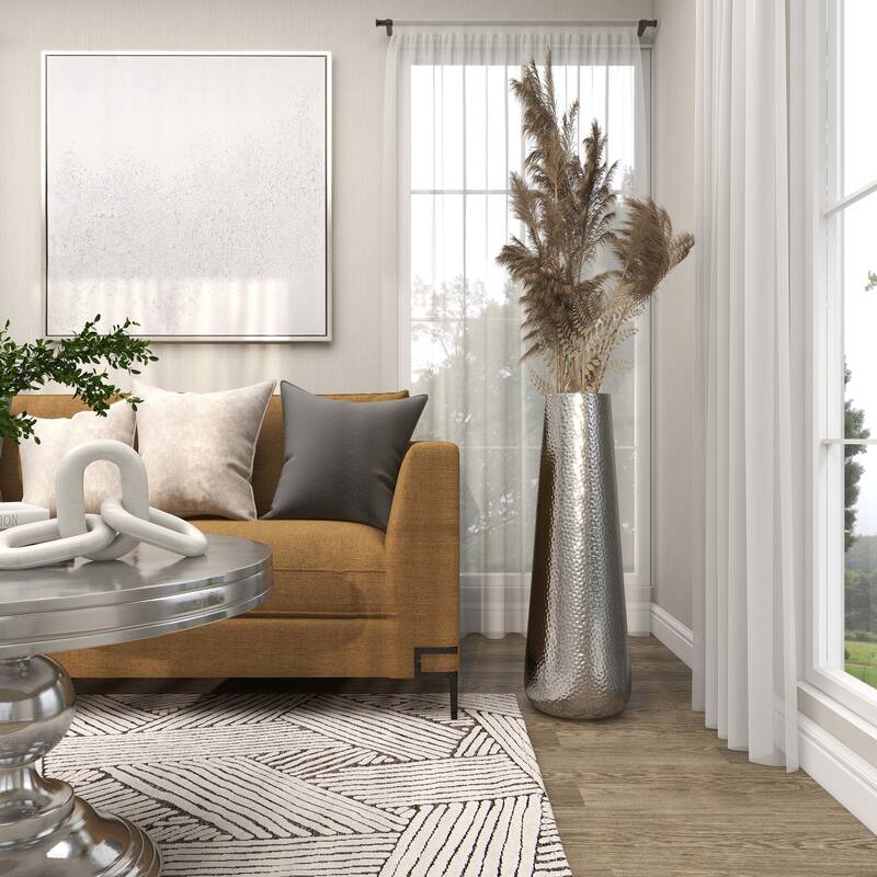 Silver Aluminum Metal Tall Hammered Vase