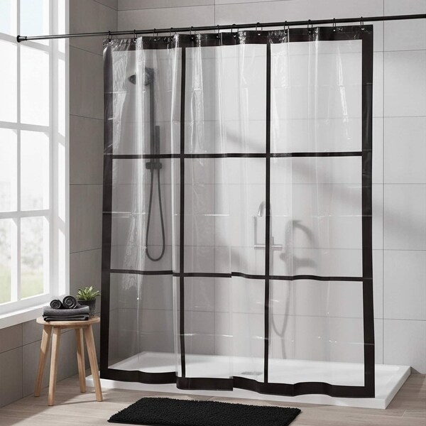 Transparent PEVA Shower Curtain - Black Window Design - 71x71