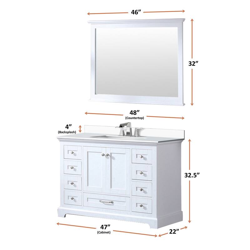 Dukes 48 in. W x 22 in. D White Single Bath Vanity, Cultured Marble Top, Faucet Set, and 46 in. Mirror