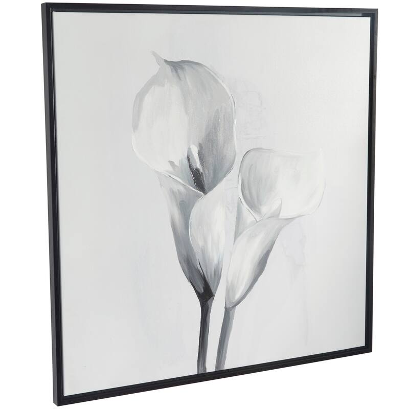 Canvas Floral Shaded Tulip Framed Wall Art with Black Frame - White - Roche River Decor