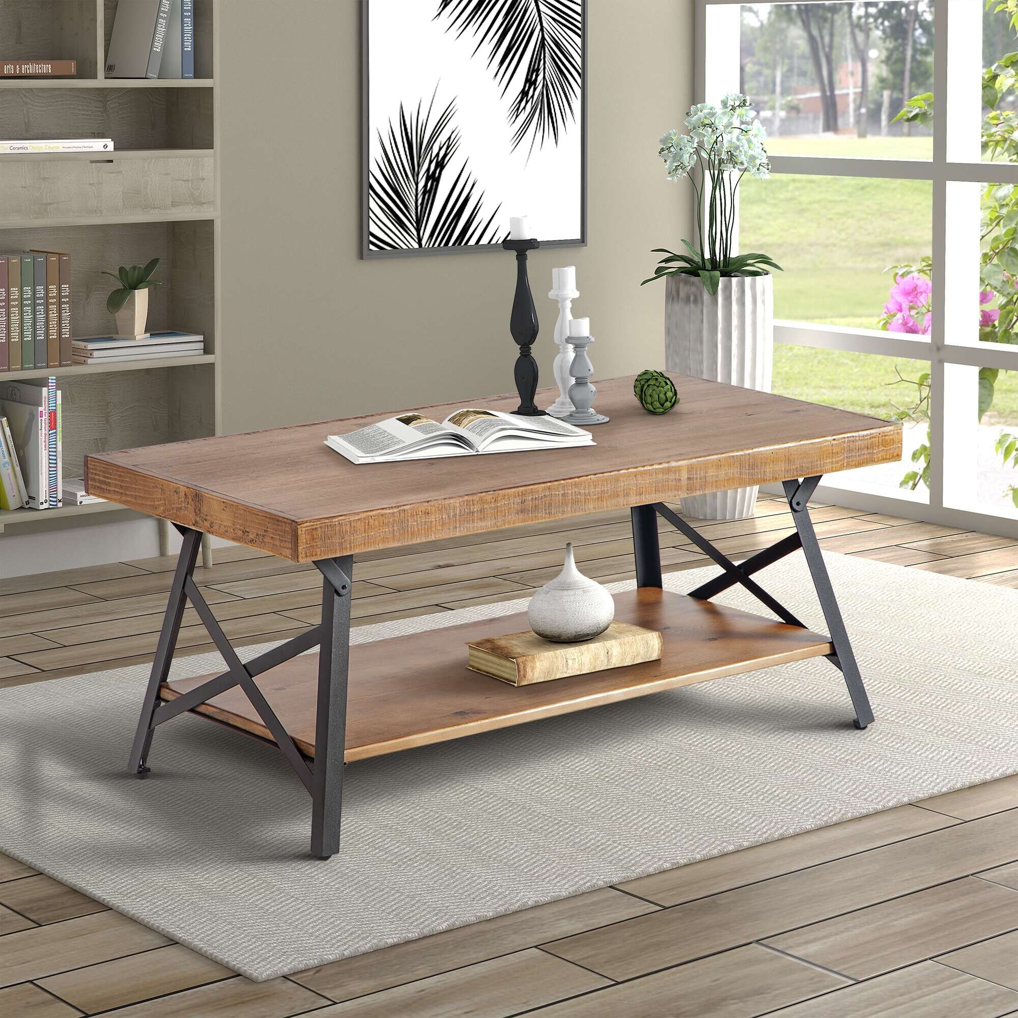 43 Metal Legs Rustic Coffee Table With Solid Wood Tabletop On Sale Overstock 32586775