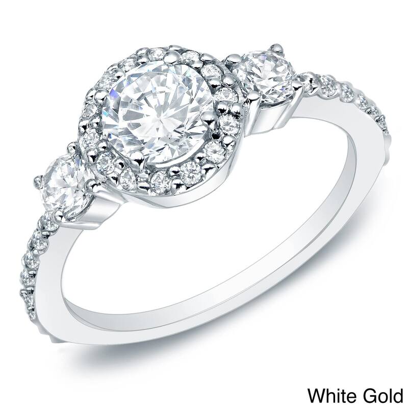 Auriya 14k Gold 3/4ctw 3-Stone Halo Diamond Engagement Ring (G-H, I1-I2) - White - 4