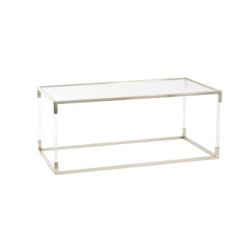 Clear Acrylic Plastic Cube Shaped Living Room Coffee Table with Silver Frame Supports