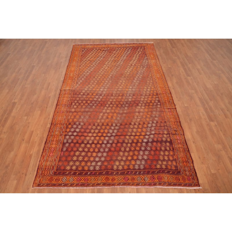 Hand Woven Oriental 100% Wool Carpet Southwestern Tribal Oranges & Rust Kilim Area Rug - 10' 1'' X 5' 8''
