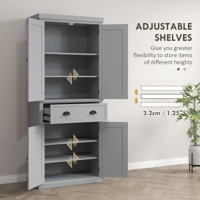 HOMCOM 72" Freestanding Kitchen Pantry Cabinet, Tall Storage Cabinet with 2 Door Cupboards, Drawer and Adjustable Shelves