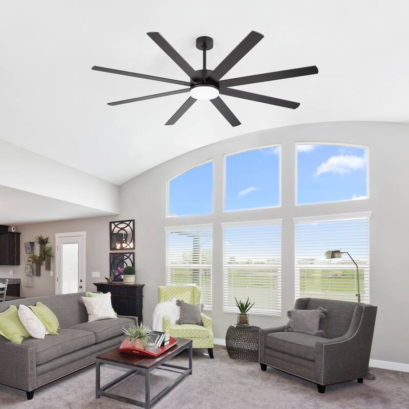 Large 72" Reversible 8-Blade Integrated Ceiling Fan with LED Light Kit and Remote