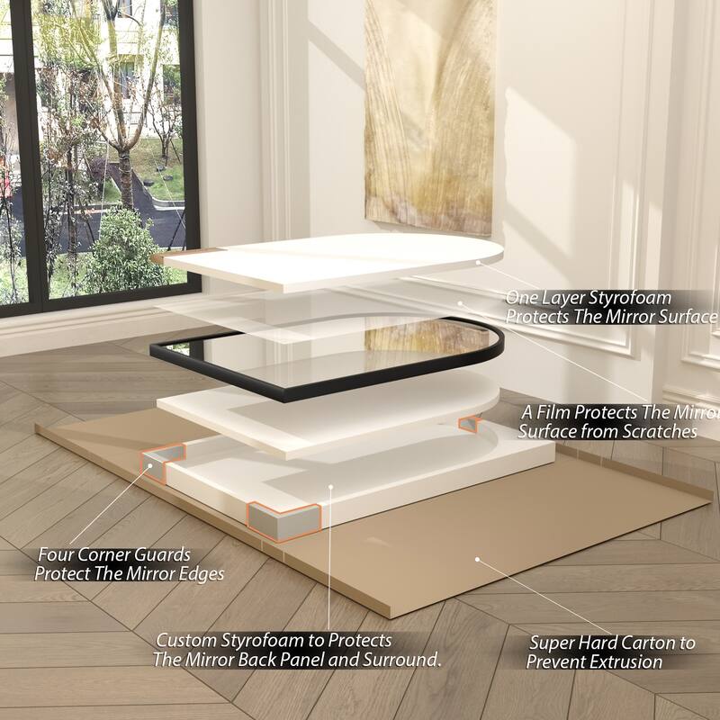 Arch High-Strength Tempered Glass and Aluminum Alloy Framed French Cleat Mounted Wall Mirror