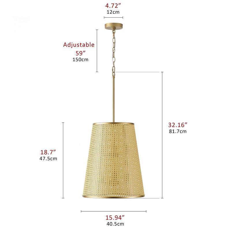 Farmhouse Gold 6-Light Pendant Light Fixture with Plastic Woven Lampshade