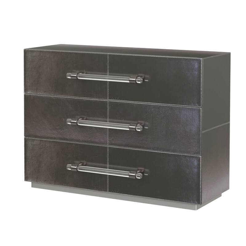 Allman 48 in. W Rectangular Wood and Leather 3 Drawer Accent Chest
