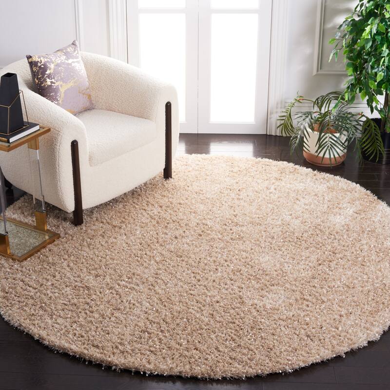 SAFAVIEH Malibu Handmade Ruthe Shag Casual Rug - 7' Round - Natural