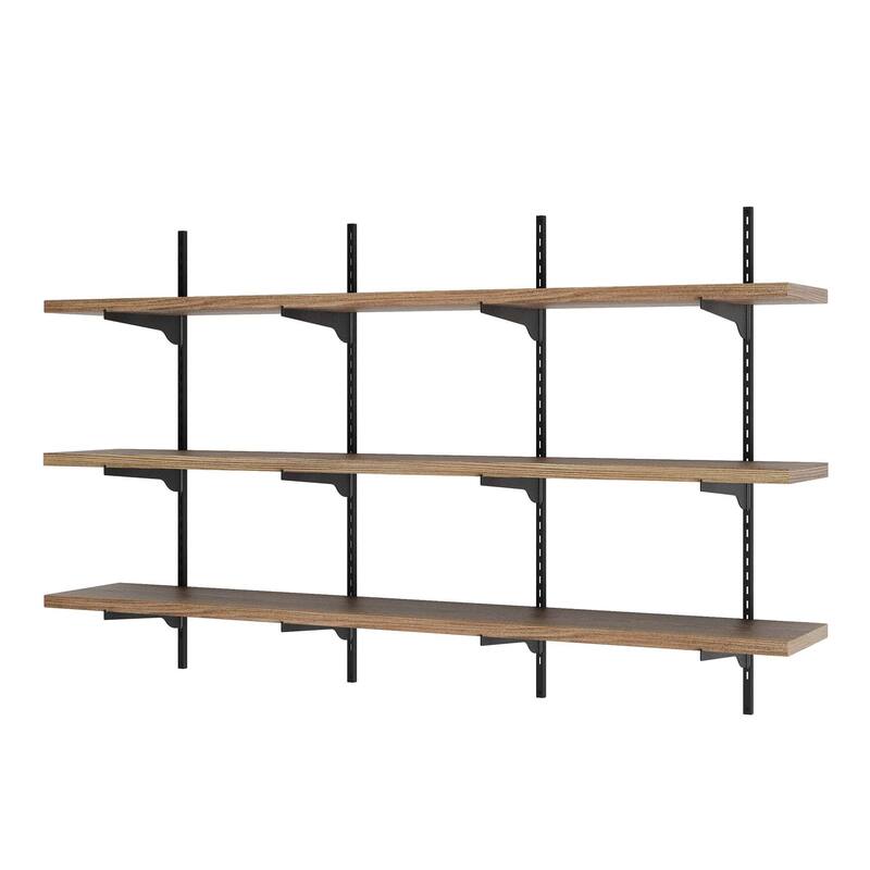 Wallniture Turin 60" Wall Mounted Shelves with Adjustable Brackets, 1" Thick Floating Shelves for Home Office Decor, 2,3,4 Tier